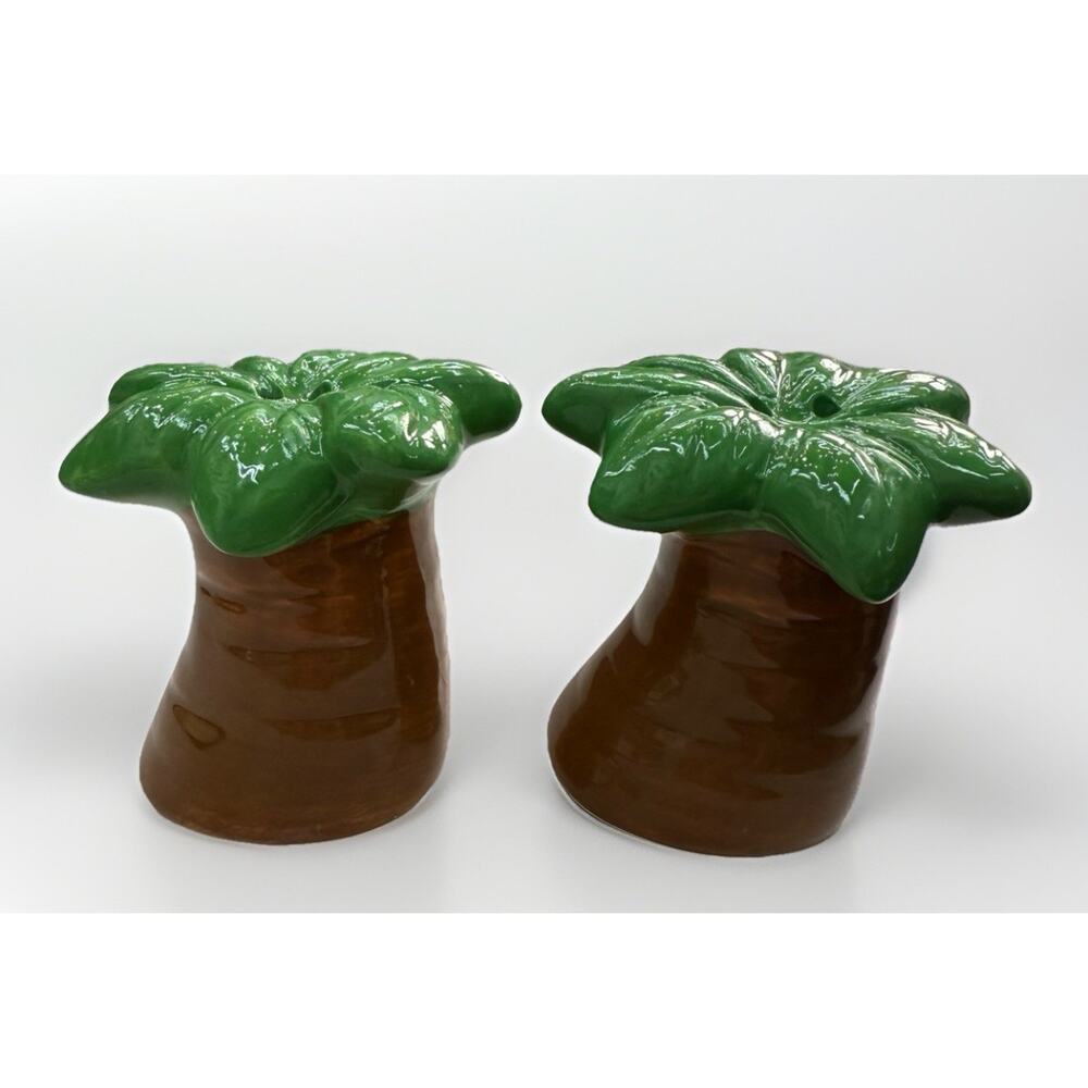 Servette Home Ceramic Palm Tree Salt & Pepper Shakers Used